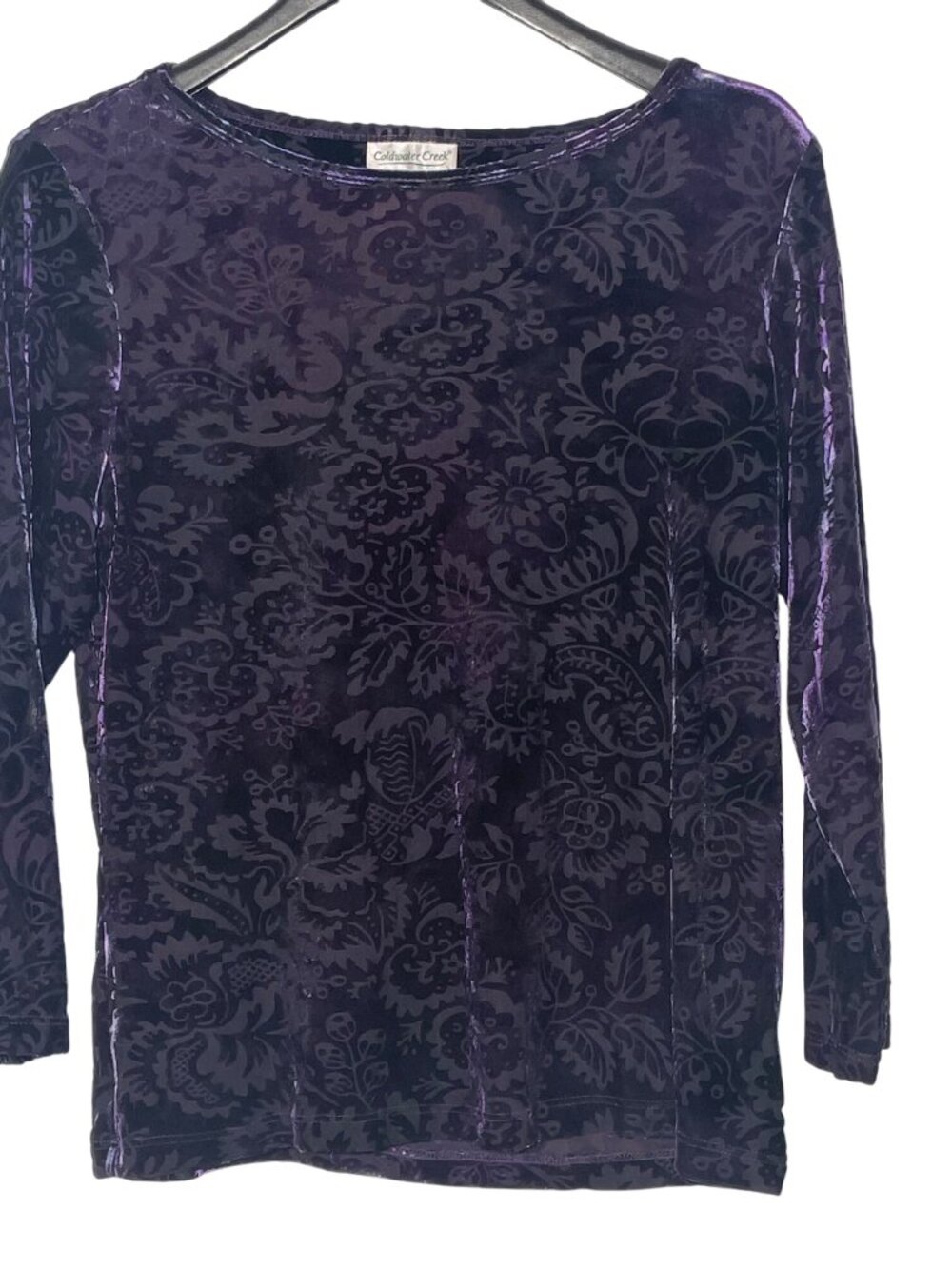 Vintage Y2K Velvet Burnout Dark Floral Top Whimsigoth Coldwater Creek Sz MED